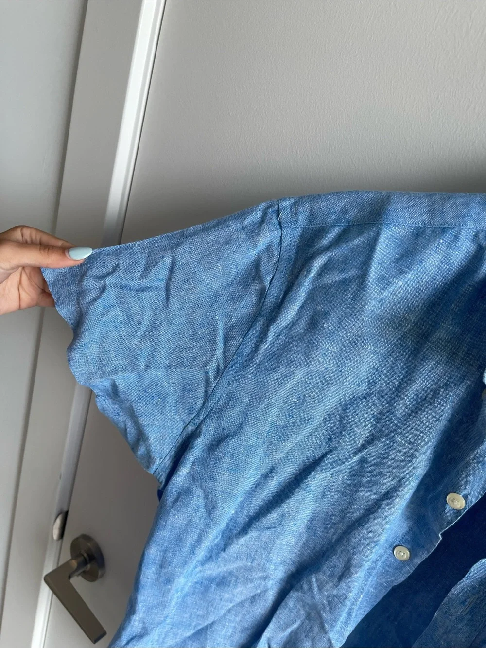 J Crew Light Blue Short-Sleeve Linen Blend Shirt